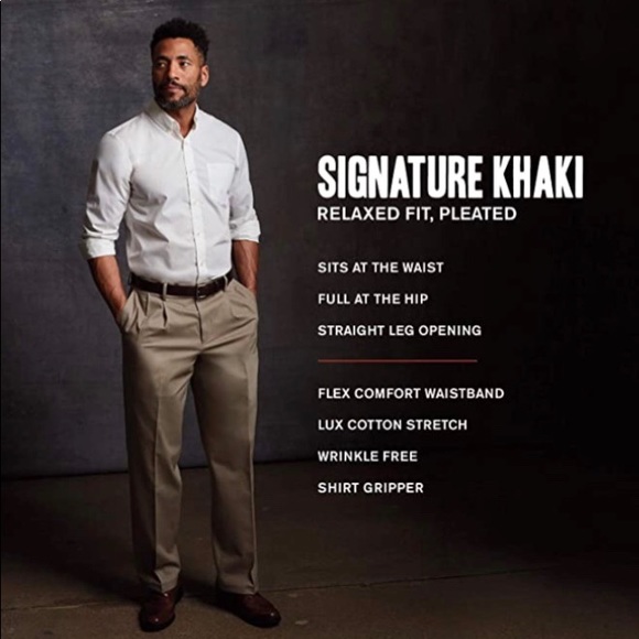 Relaxed Fit Khaki Lux Cotton Stretch Pants Pleated - Picture 3 of 4